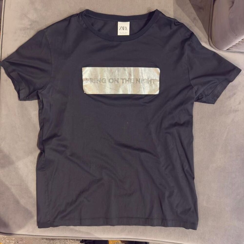 Mens Black Zara t-shirt with silver logo - large - #streetwear